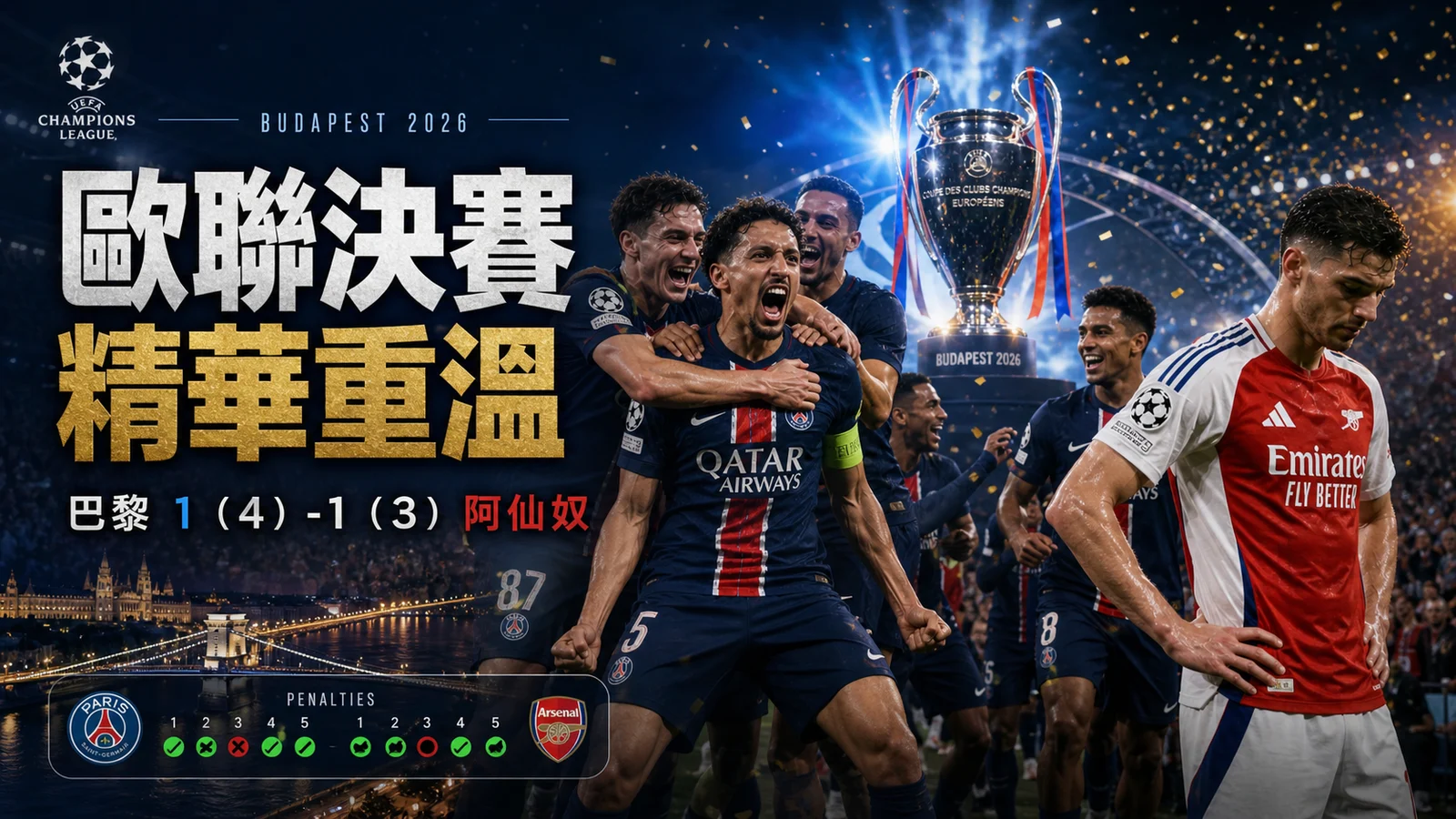歐聯決賽2026精華重溫:巴黎聖日耳門1(4)-1(3)阿仙奴,比分、入球、十二碼完整整理 | GamePlus 體育資訊站