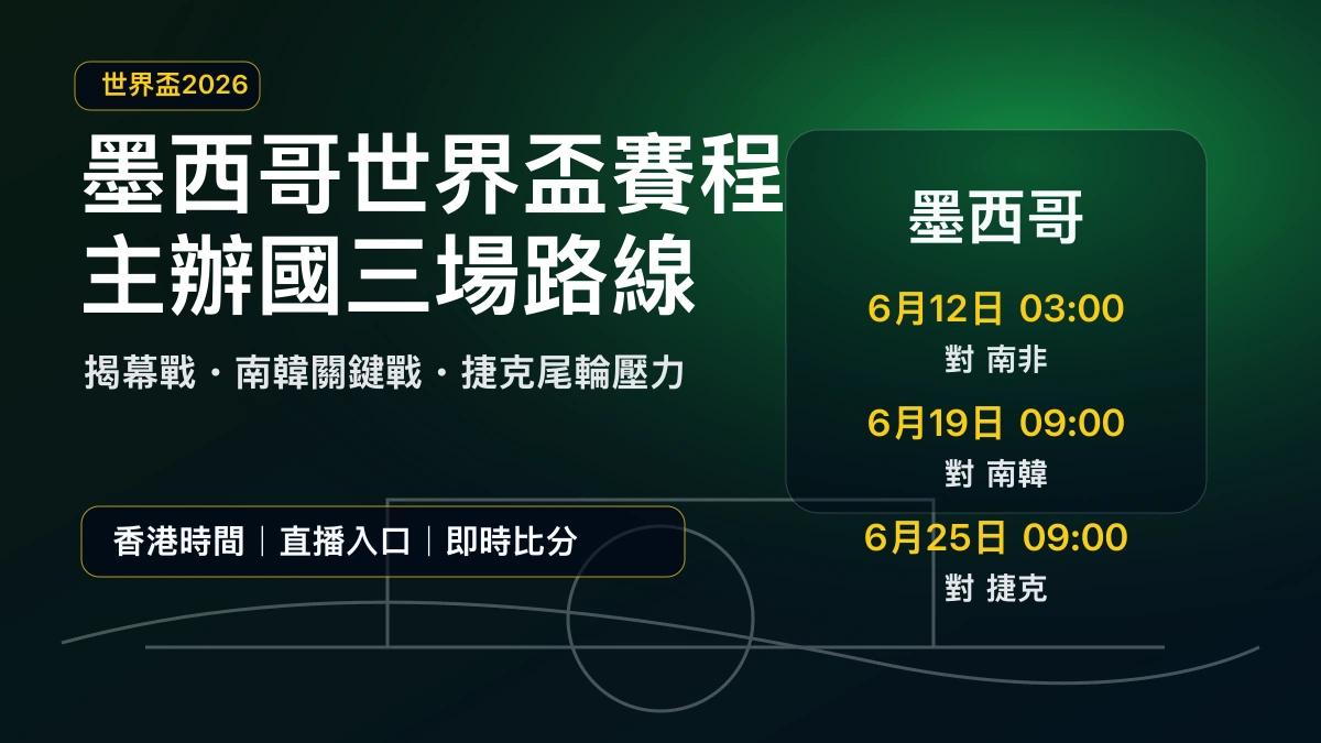 墨西哥世界盃2026賽程：香港時間、免費直播入口與A組主辦國走線