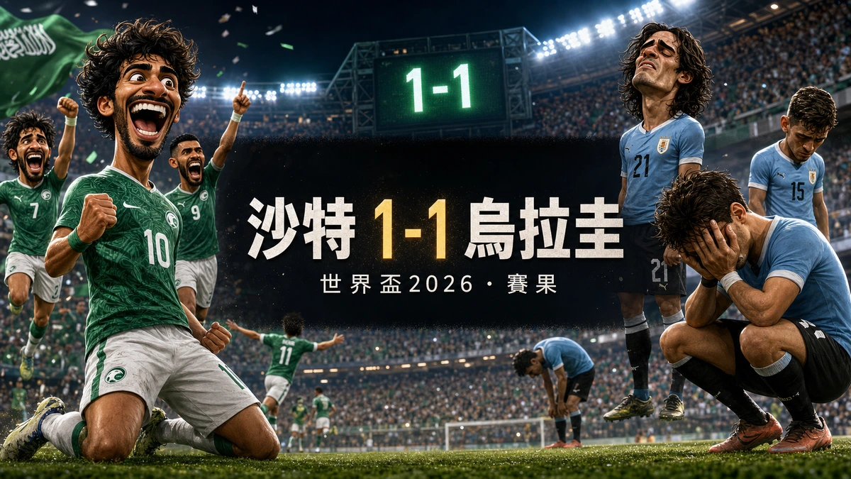 世界盃2026 沙特阿拉伯 1-1 烏拉圭賽果｜G組香港時間16/6 06:00 Maxi Araújo救主