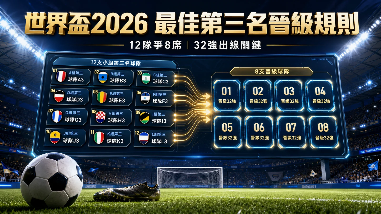 世界盃2026最佳第三名怎樣晉級?12隊爭8席、得失球一球都關鍵