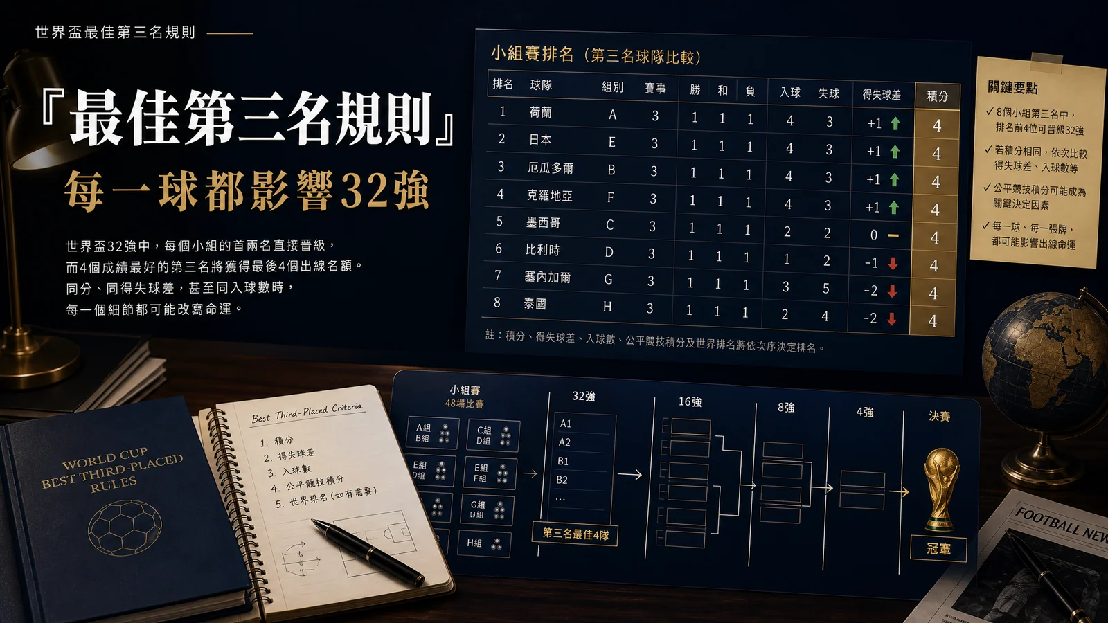 世界盃最佳第三名規則：小組賽為何每一球都可能改變32強？